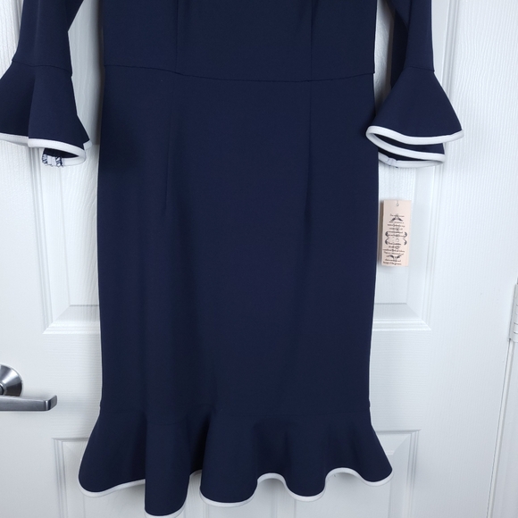 NWT Nanette Lepore 3/4 Sleeve Flounce Dress| Dark Navy - Picture 5 of 12